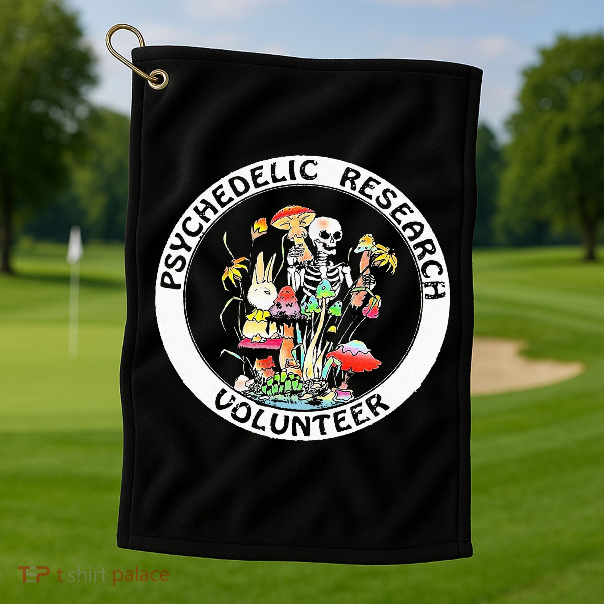 Psychedelic Research Volunteer Skeleton Rabbit Mushroom Golf Towel