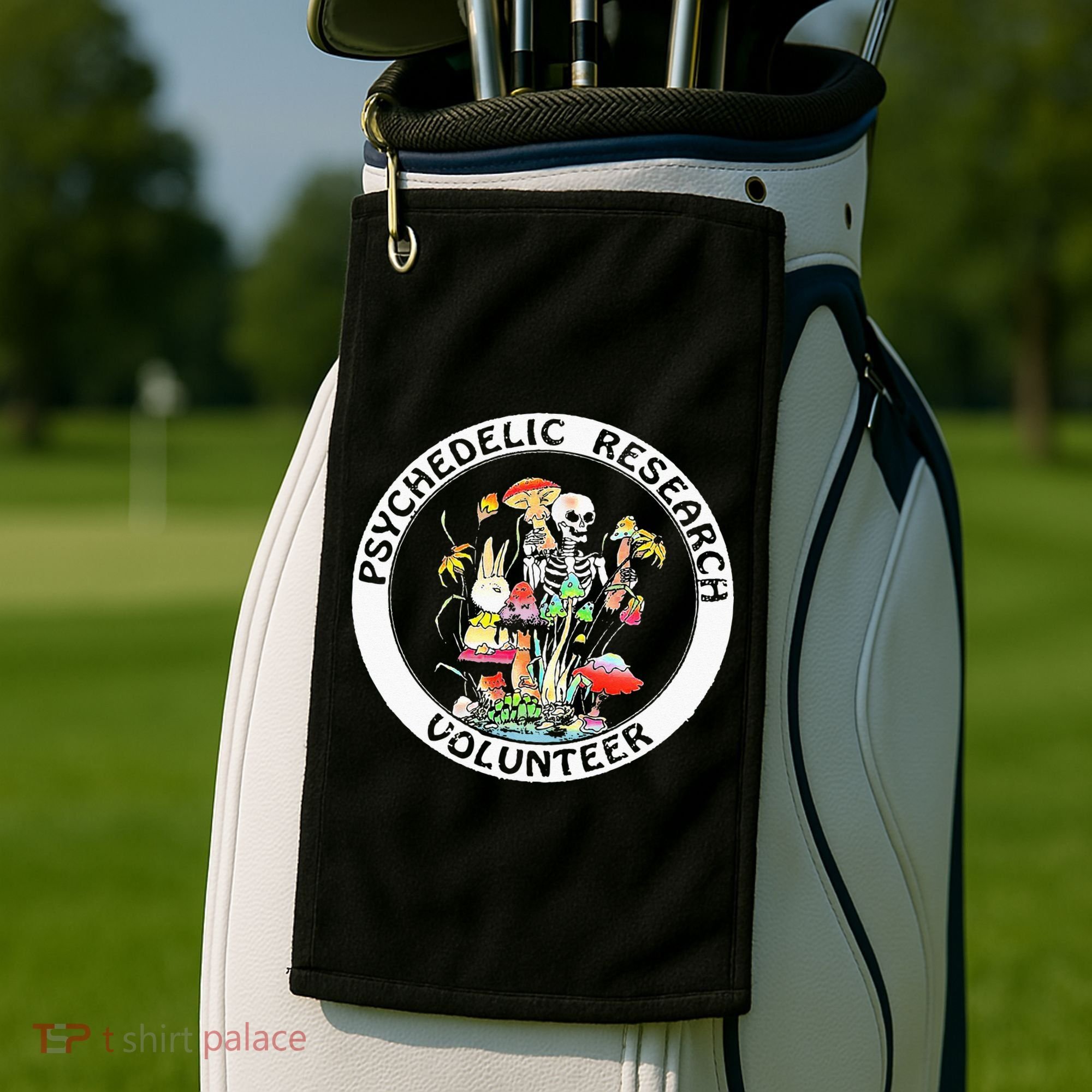 Psychedelic Research Volunteer Skeleton Rabbit Mushroom Golf Towel
