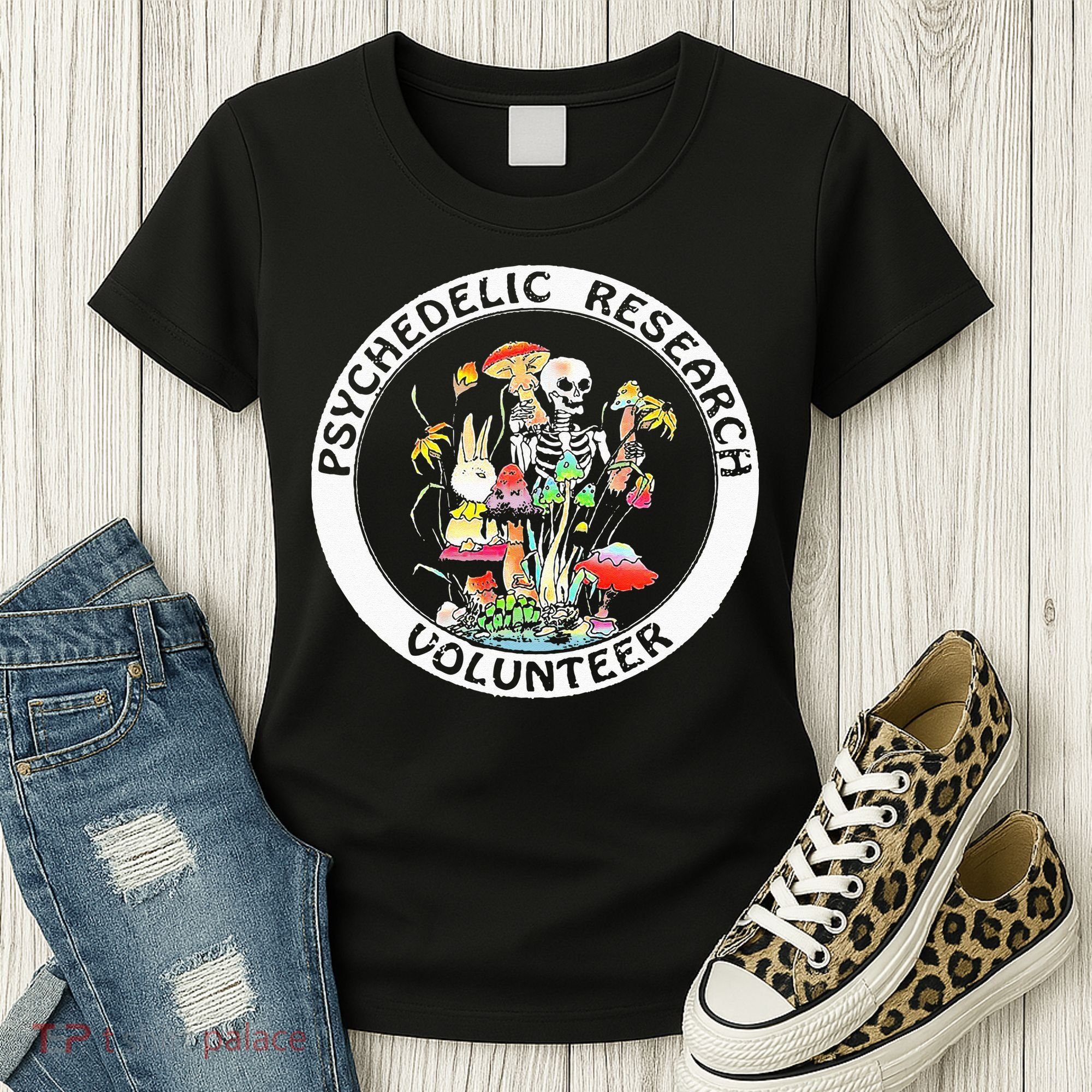 Psychedelic Research Volunteer Skeleton Rabbit Mushroom Women's T-Shirt