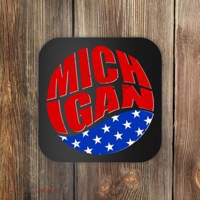 Patriotic Red White Blue Michigan Emblem Coaster