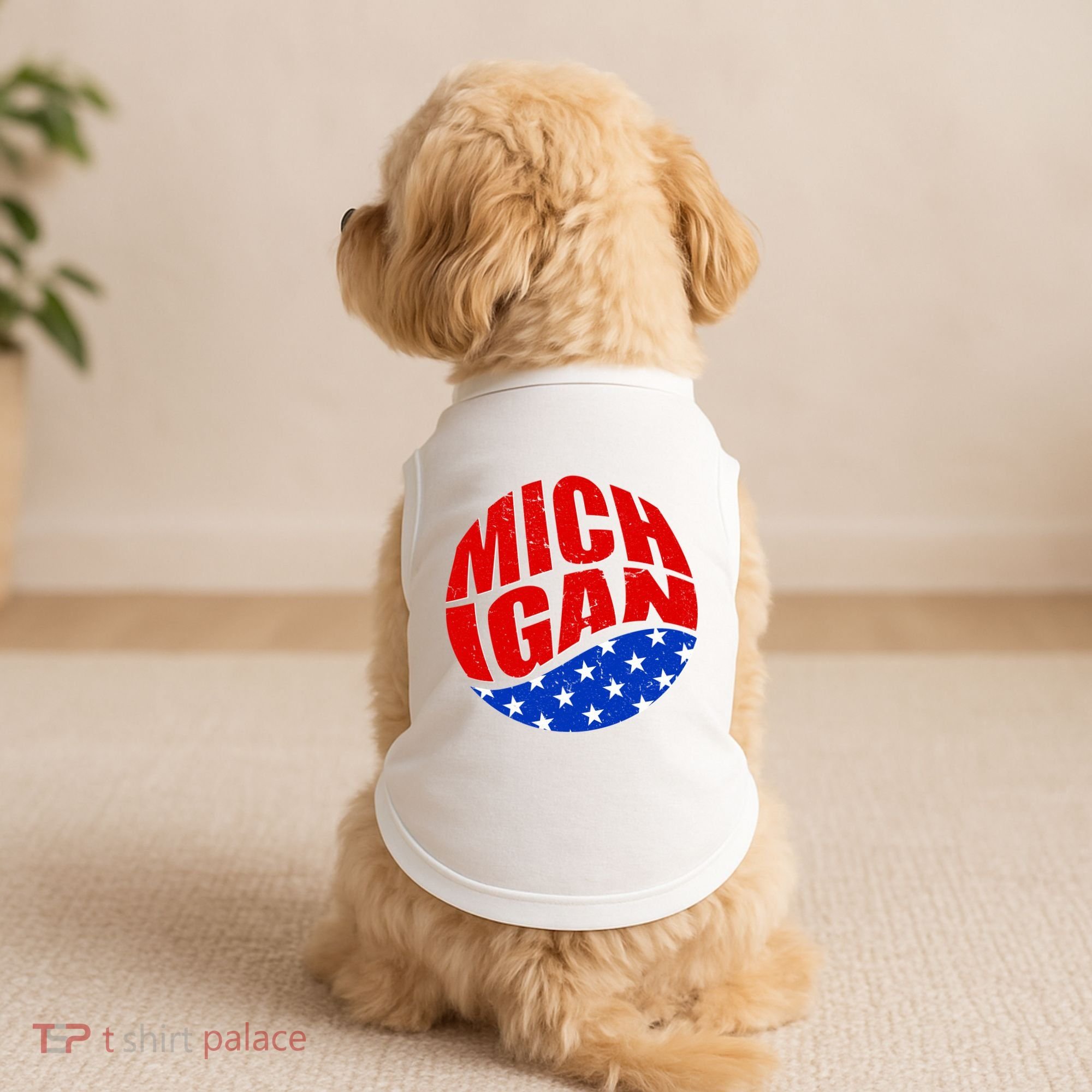Patriotic Red White Blue Michigan Emblem Doggie Tank