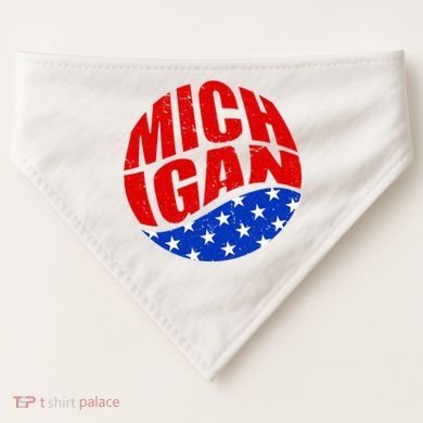 Patriotic Red White Blue Michigan Emblem USA-Made Doggie Bandana