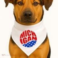 Patriotic Red White Blue Michigan Emblem USA-Made Doggie Bandana thumb 1