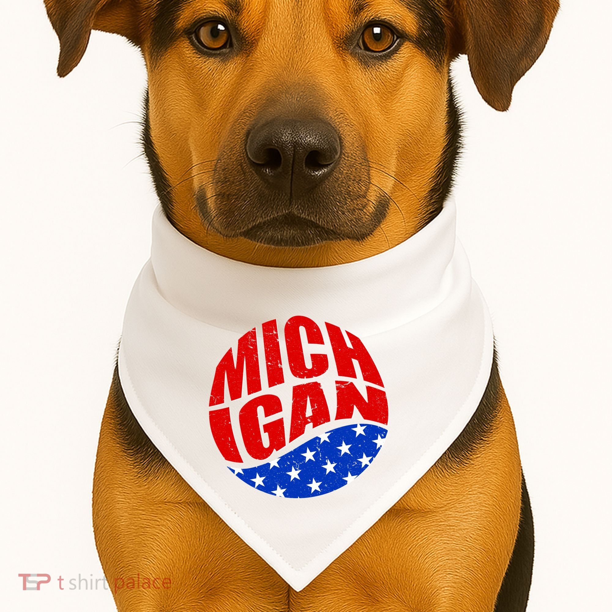 Patriotic Red White Blue Michigan Emblem USA-Made Doggie Bandana