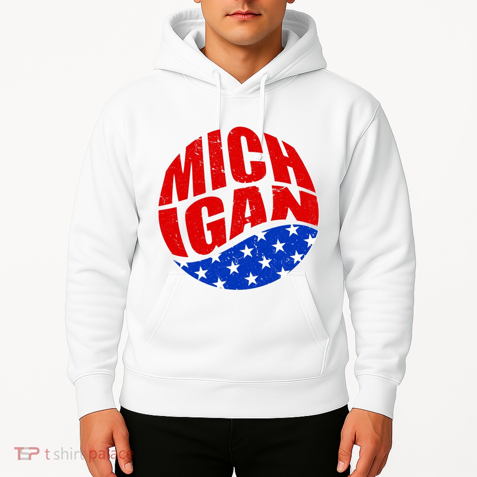 Patriotic Red White Blue Michigan Emblem Hoodie