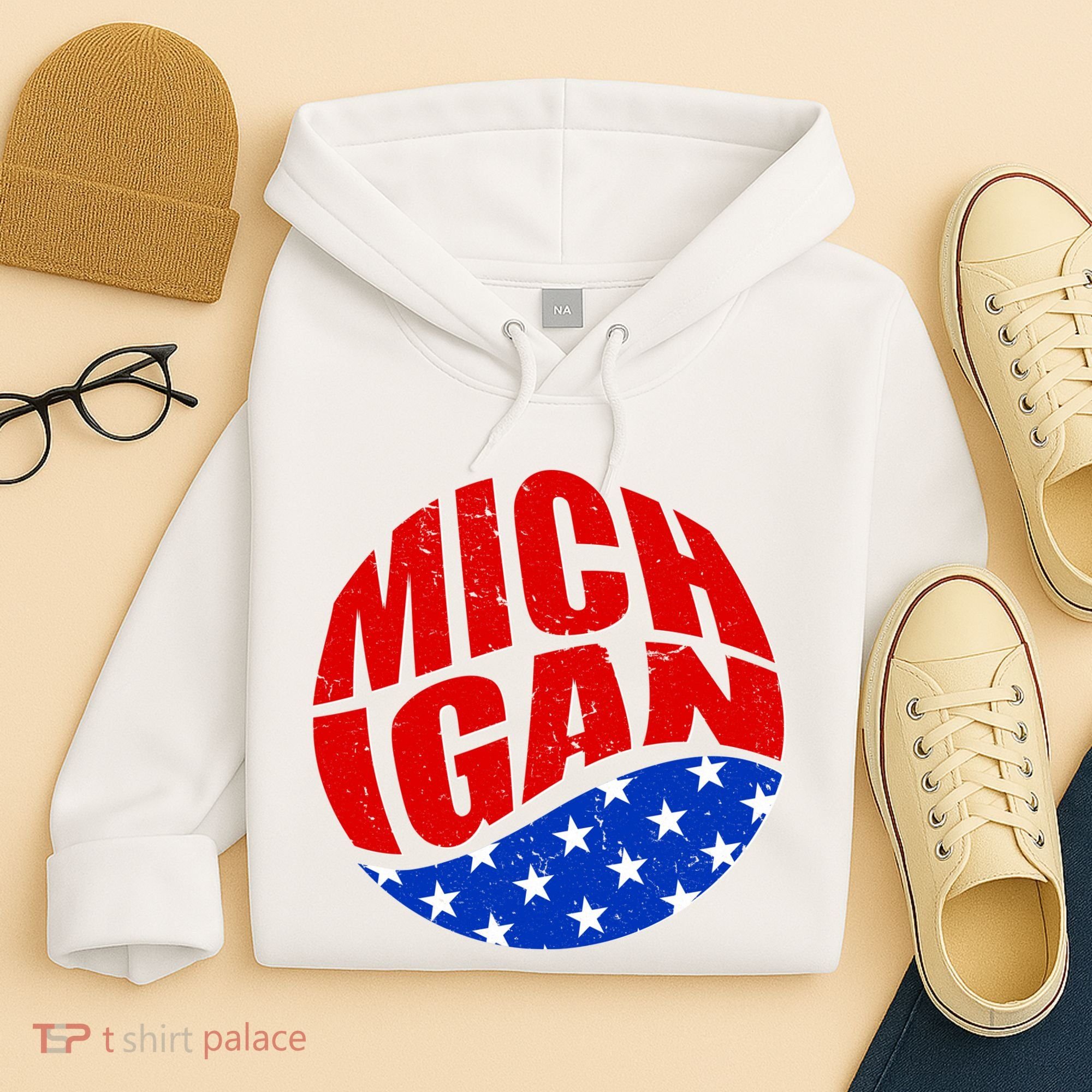 Patriotic Red White Blue Michigan Emblem Hoodie
