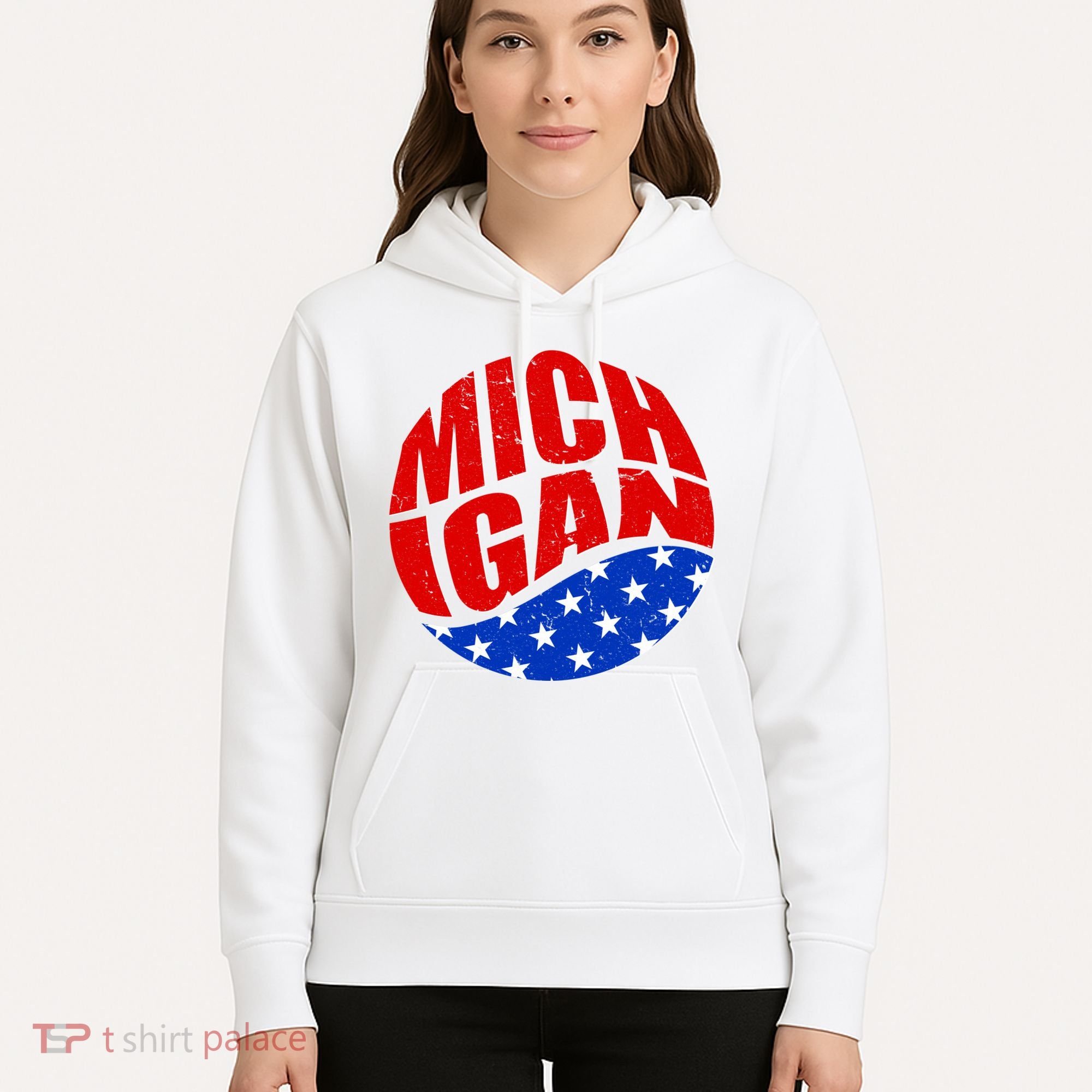 Patriotic Red White Blue Michigan Emblem Hoodie
