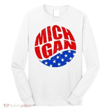 Patriotic Red White Blue Michigan Emblem Long Sleeve Shirt