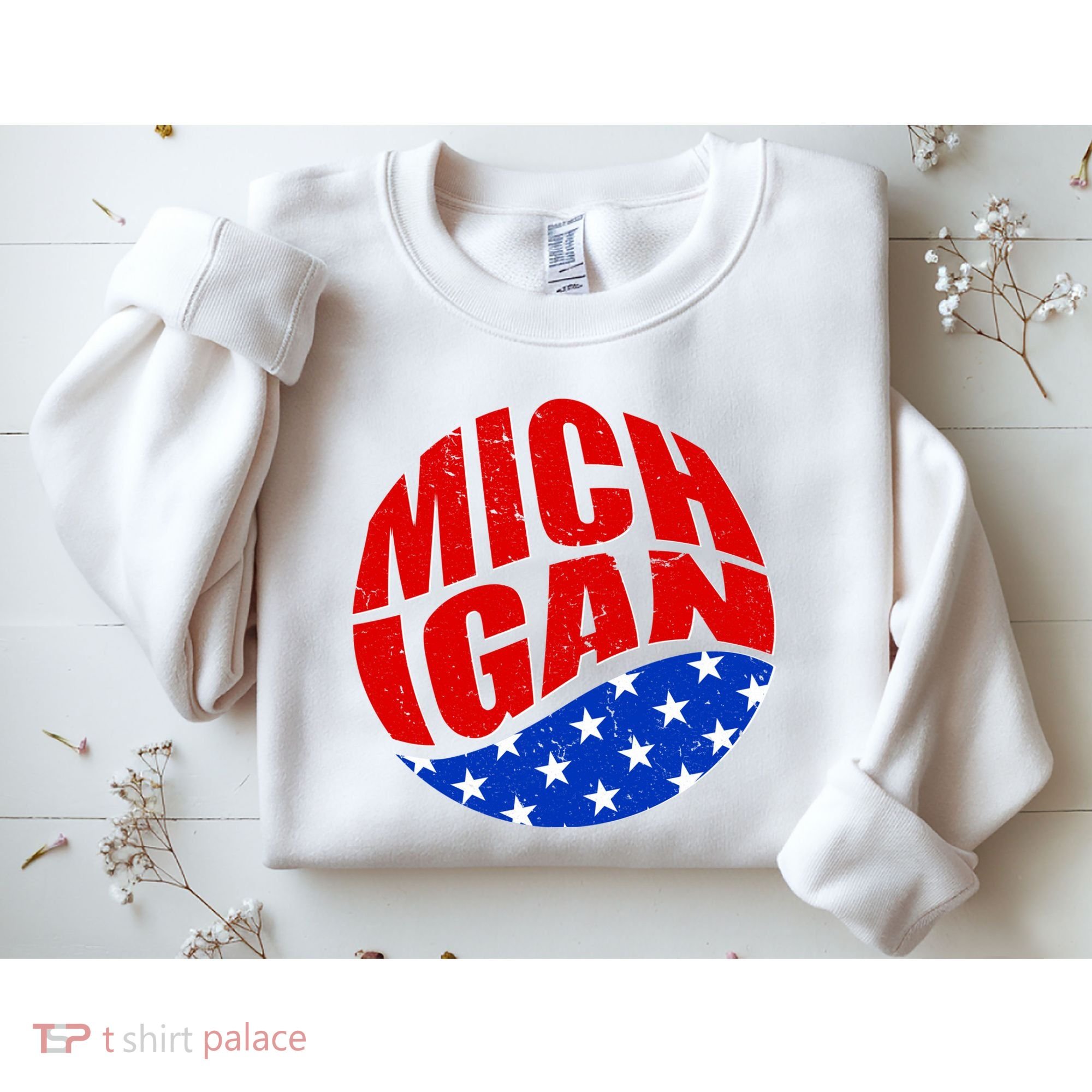 Patriotic Red White Blue Michigan Emblem Sweatshirt