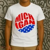 Patriotic Red White Blue Michigan Emblem T-Shirt thumb 3