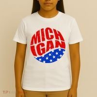 Patriotic Red White Blue Michigan Emblem T-Shirt thumb 4