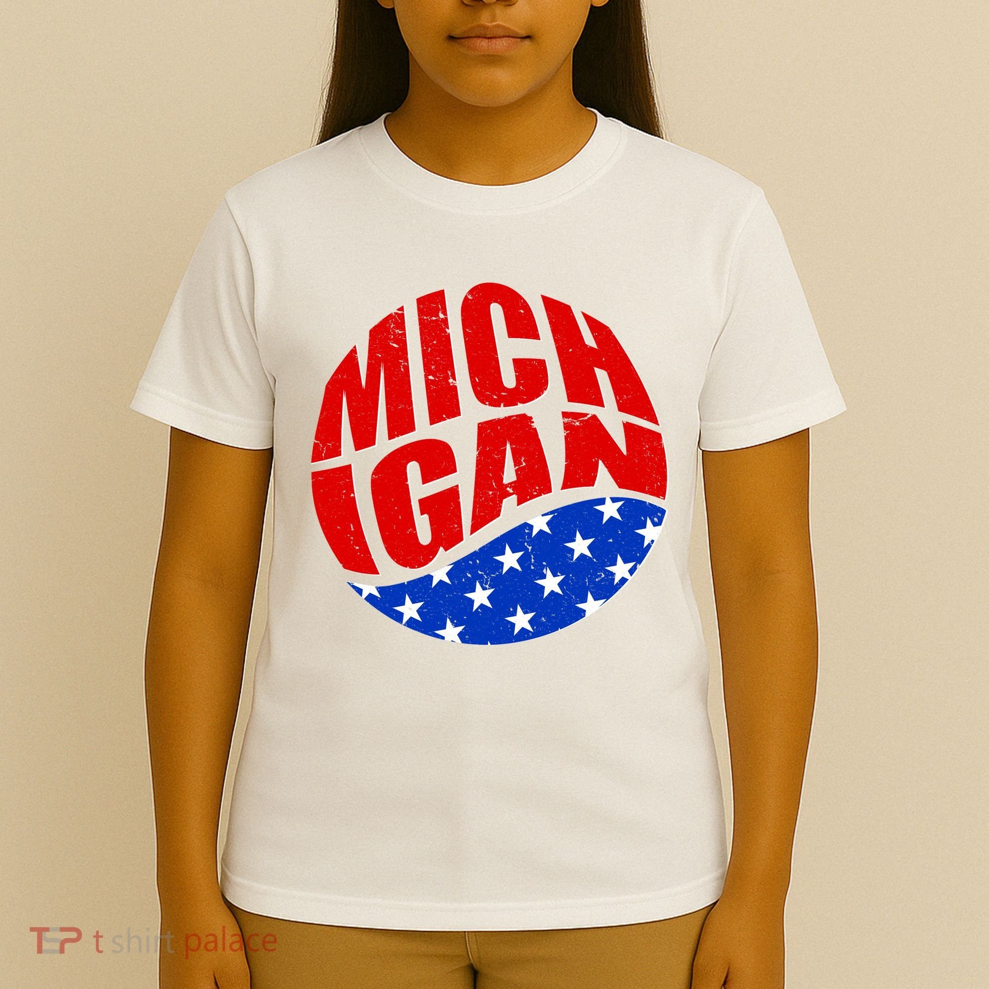 Patriotic Red White Blue Michigan Emblem T-Shirt