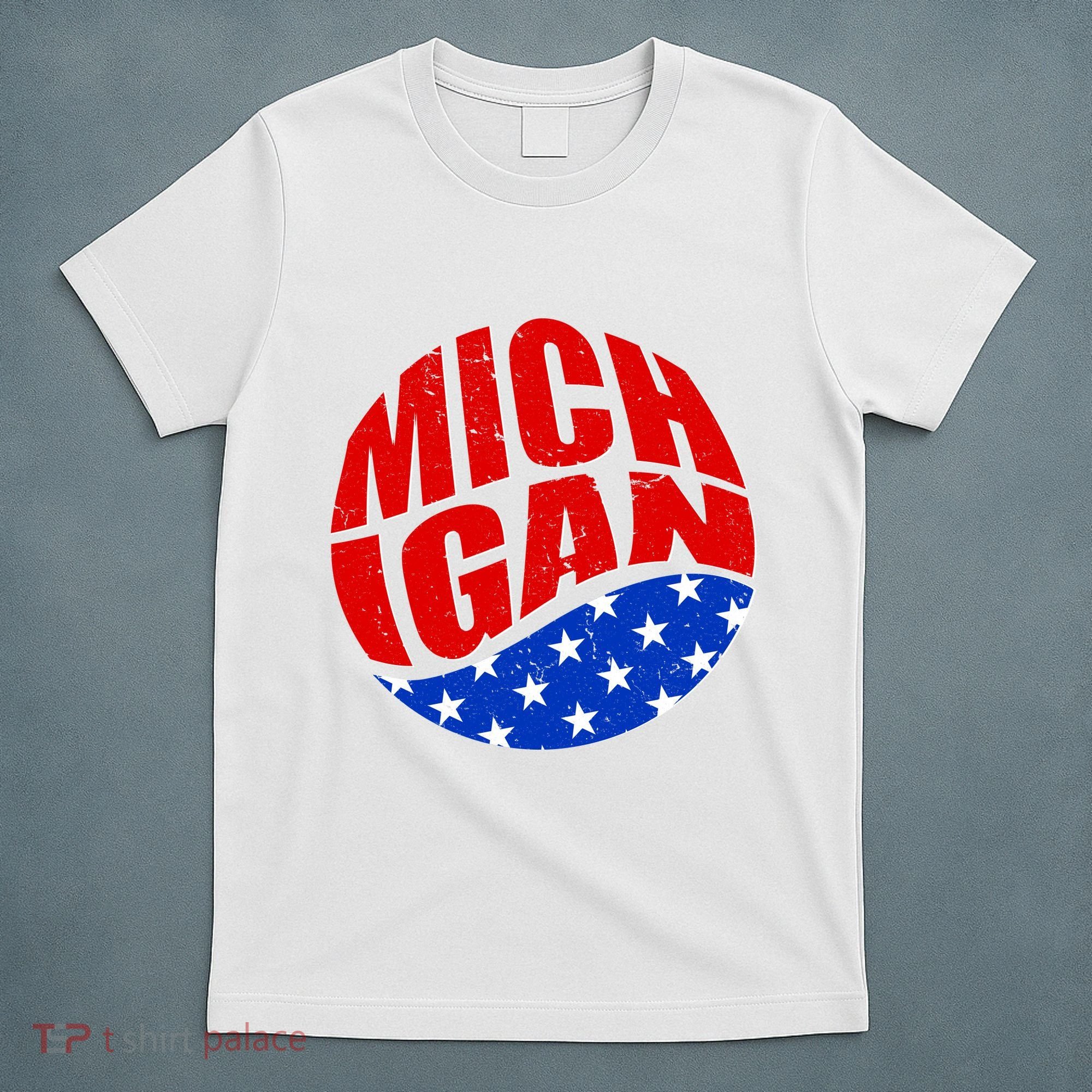 Patriotic Red White Blue Michigan Emblem T-Shirt