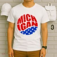 Patriotic Red White Blue Michigan Emblem T-Shirt thumb 6