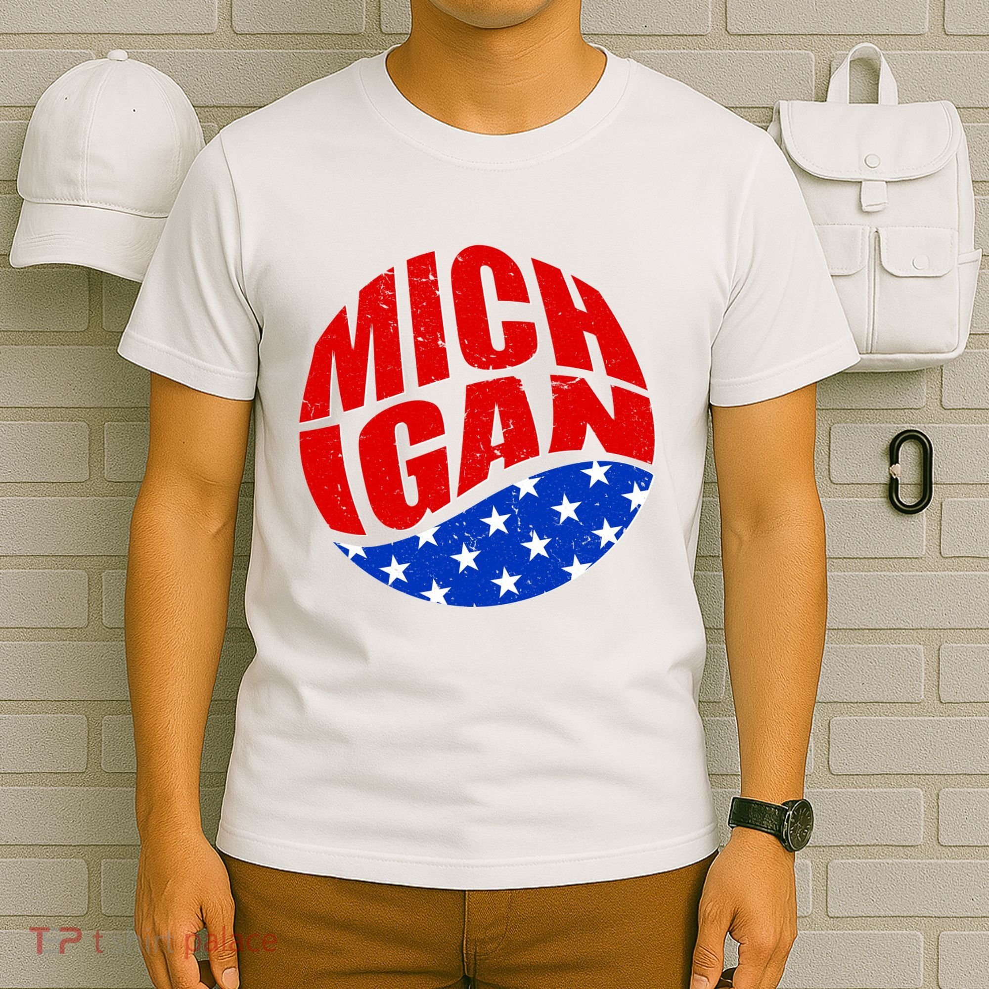 Patriotic Red White Blue Michigan Emblem T-Shirt