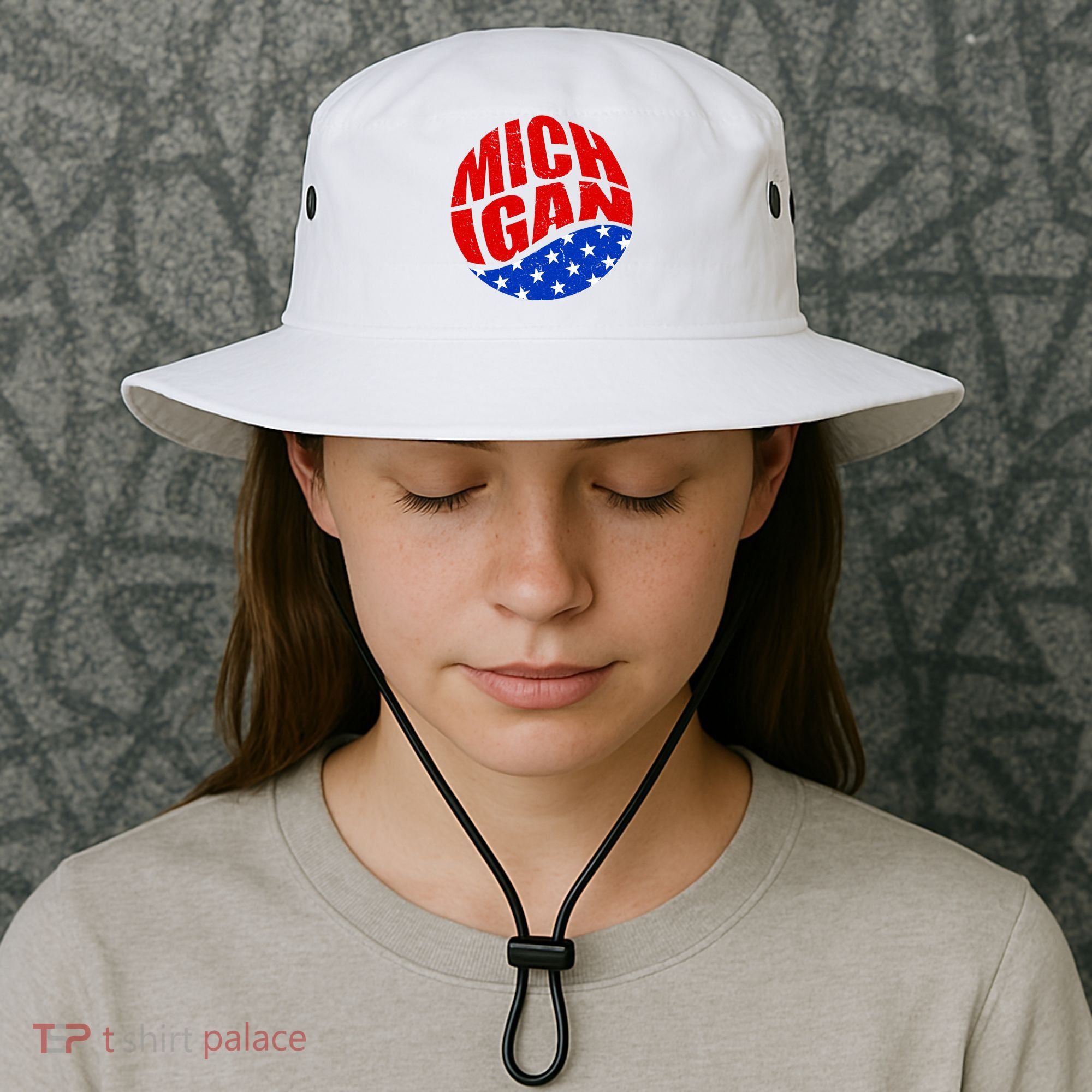 Patriotic Red White Blue Michigan Emblem Bucket Hat