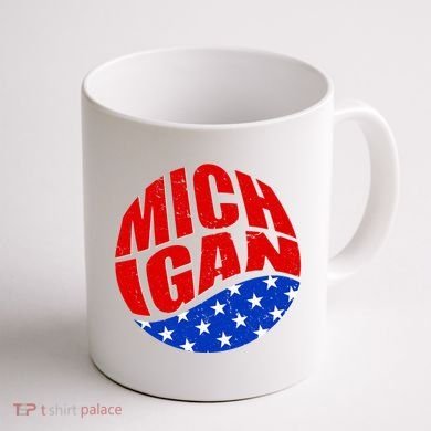 Patriotic Red White Blue Michigan Emblem Coffee Mug back