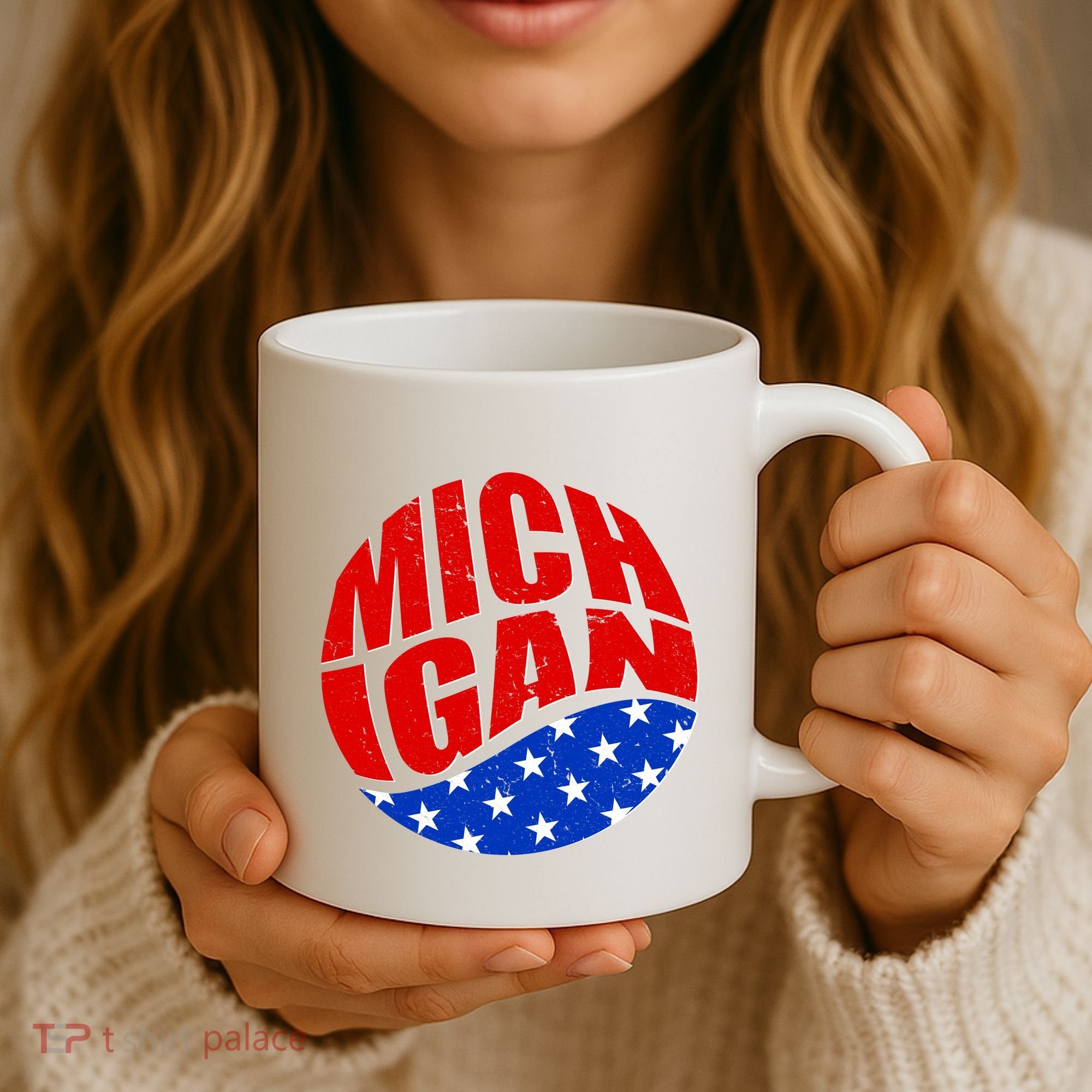 Patriotic Red White Blue Michigan Emblem Coffee Mug