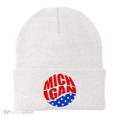 Patriotic Red White Blue Michigan Emblem Beanie