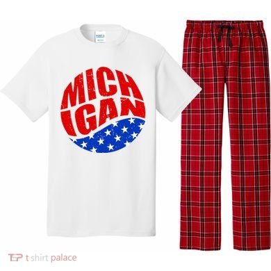 Patriotic Red White Blue Michigan Emblem Pajama Set
