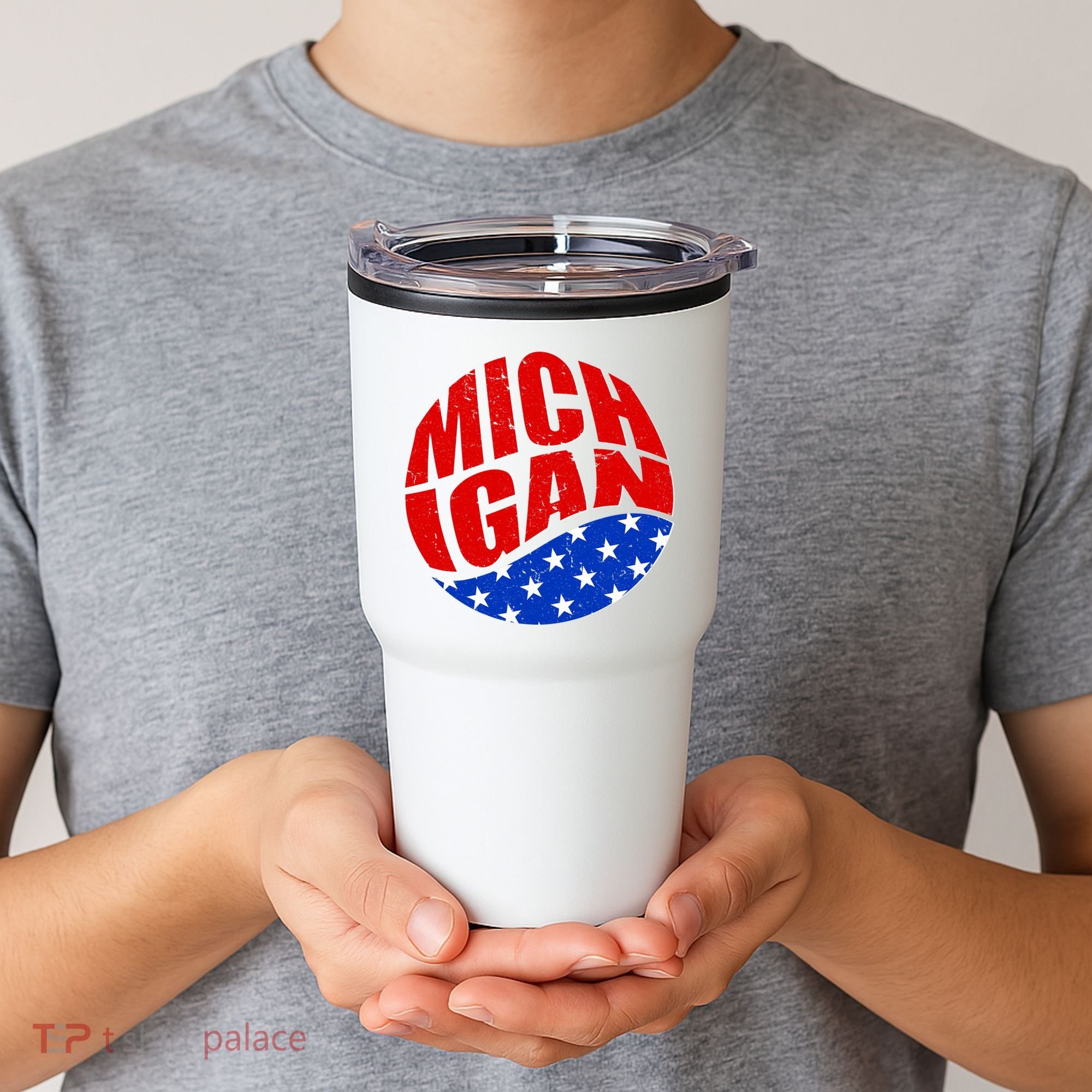 Patriotic Red White Blue Michigan Emblem Tumbler