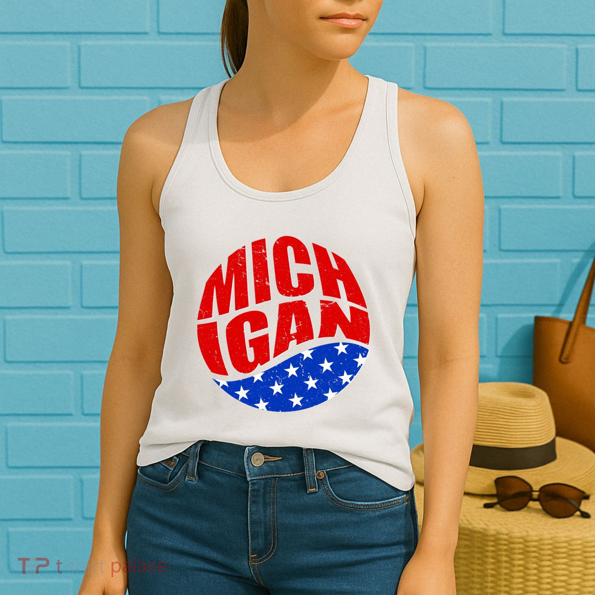 Patriotic Red White Blue Michigan Emblem Women's Tank Top