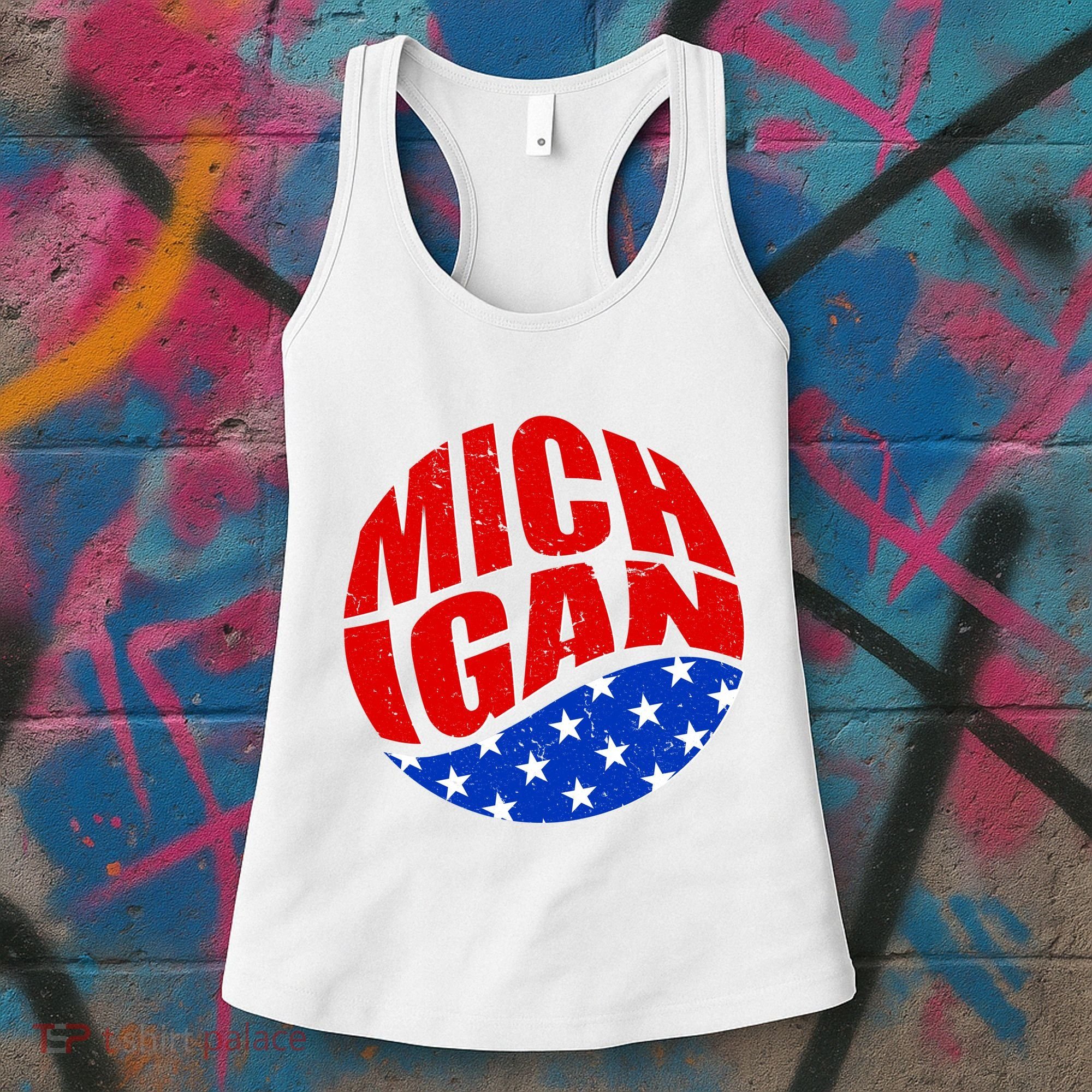 Patriotic Red White Blue Michigan Emblem Women's Tank Top