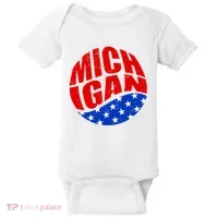 Patriotic Red White Blue Michigan Emblem Baby Bodysuit thumb 0