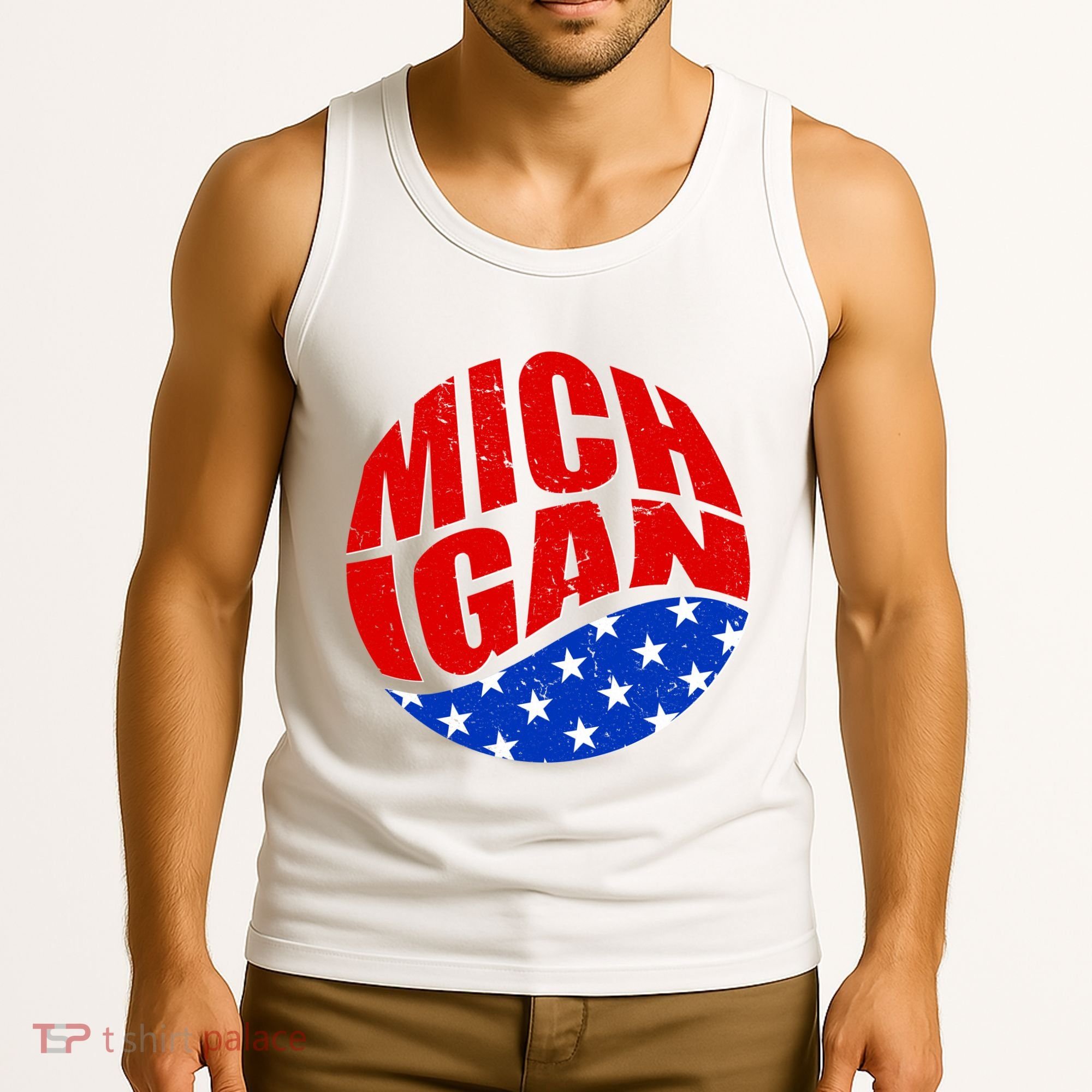 Patriotic Red White Blue Michigan Emblem Tank Top