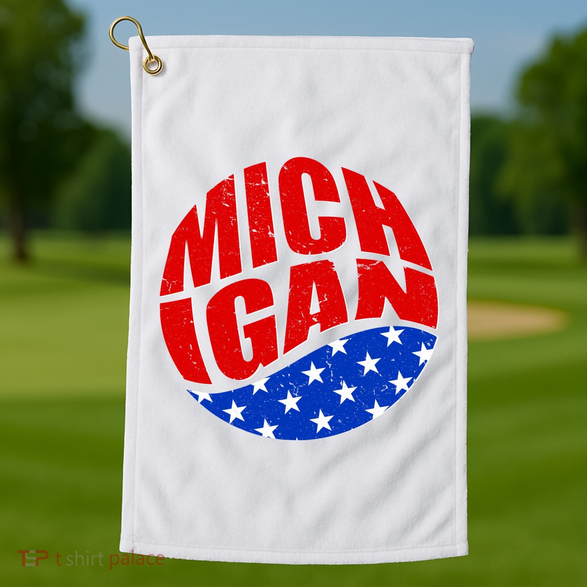 Patriotic Red White Blue Michigan Emblem Golf Towel