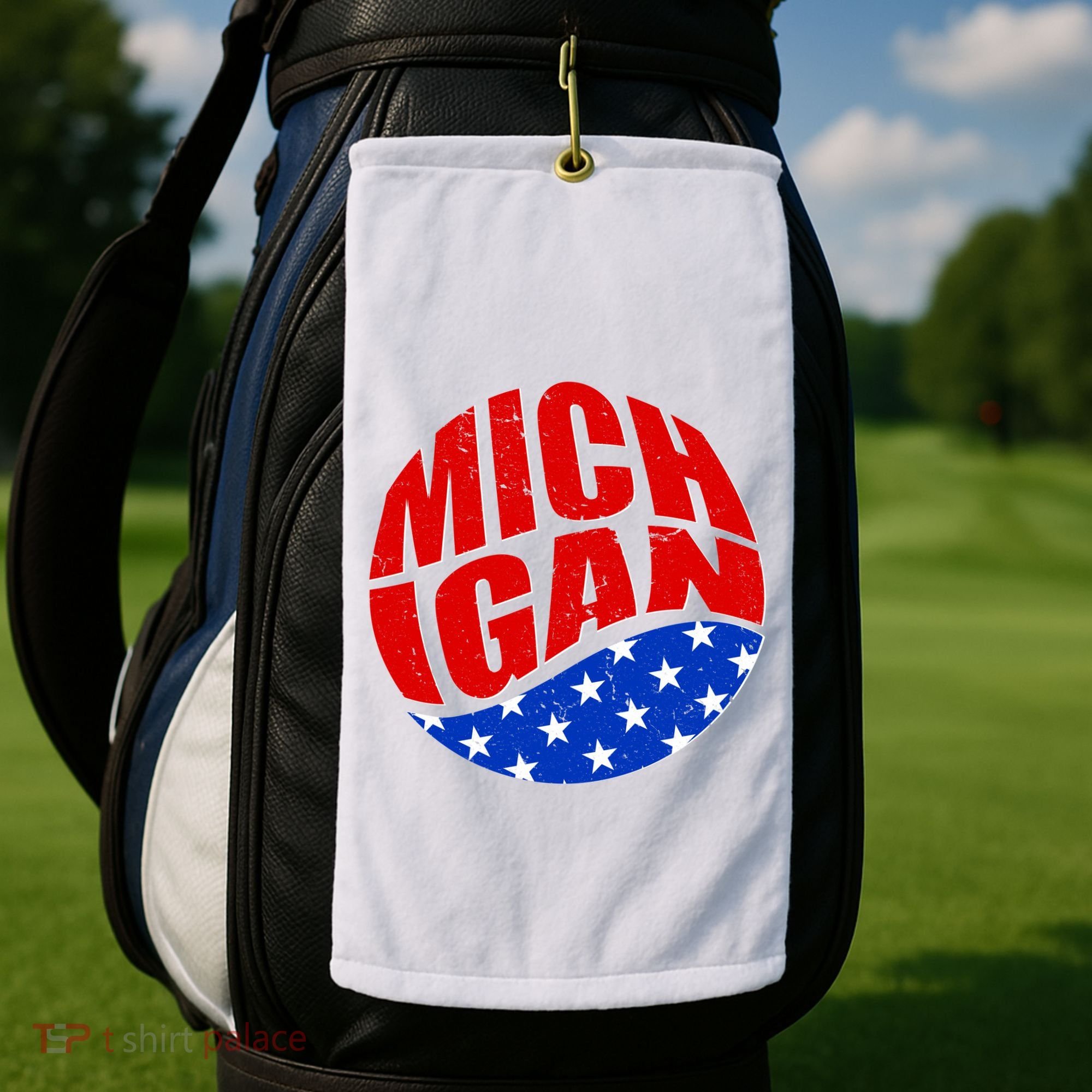 Patriotic Red White Blue Michigan Emblem Golf Towel