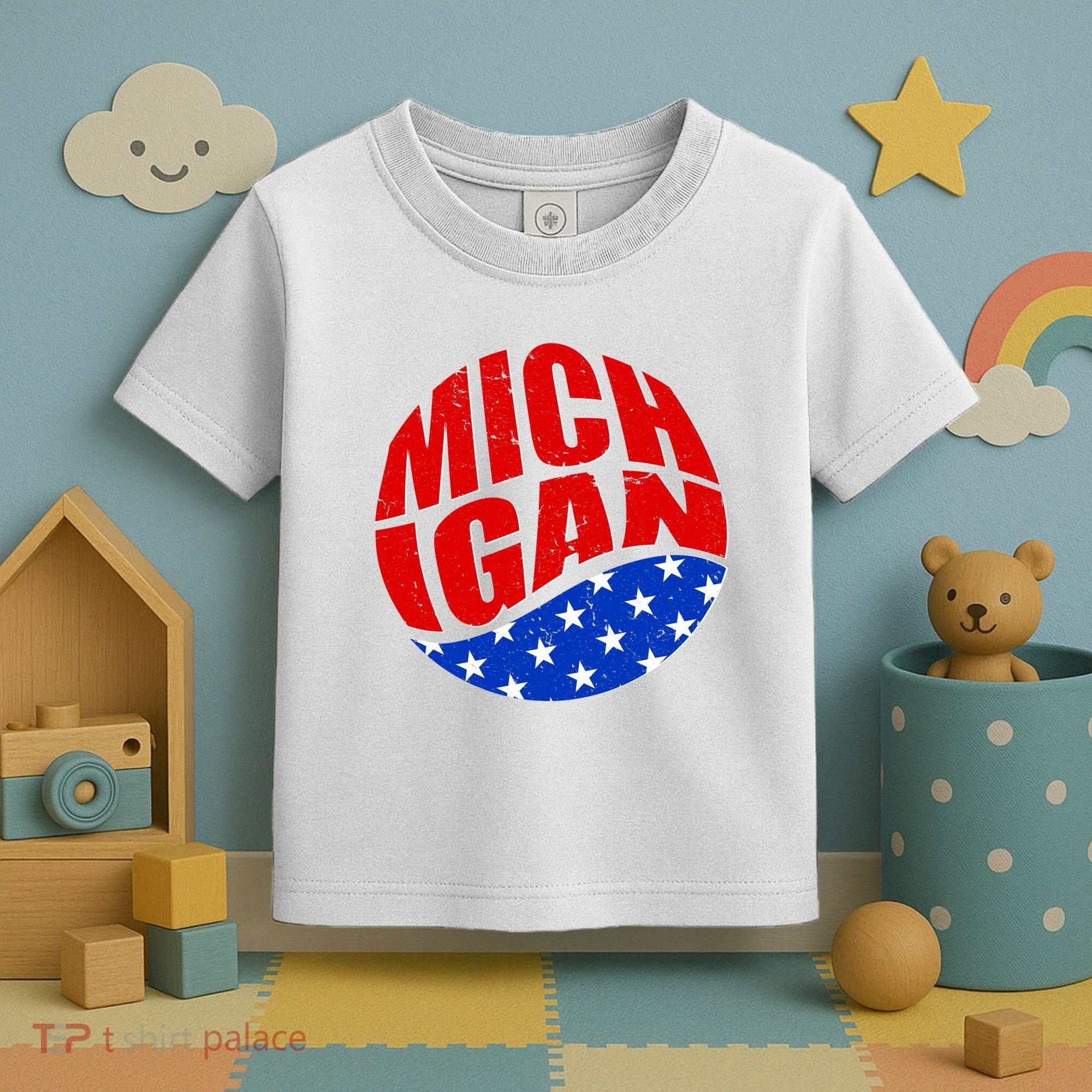 Patriotic Red White Blue Michigan Emblem Toddler T-Shirt