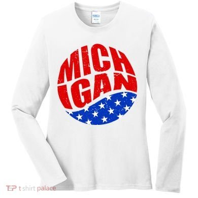 Patriotic Red White Blue Michigan Emblem Women's Long Sleeve Shirt