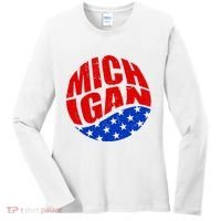 Patriotic Red White Blue Michigan Emblem Women's Long Sleeve Shirt thumb 0