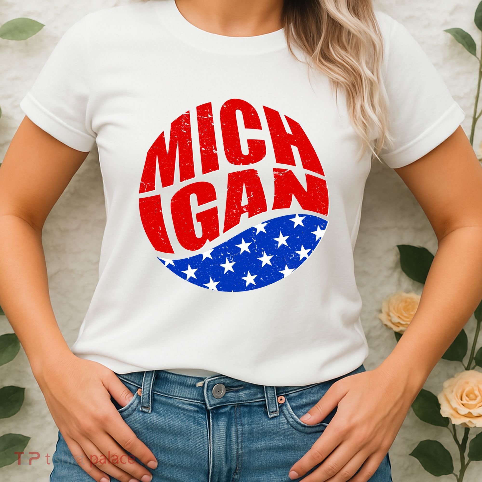 Patriotic Red White Blue Michigan Emblem Women's T-Shirt