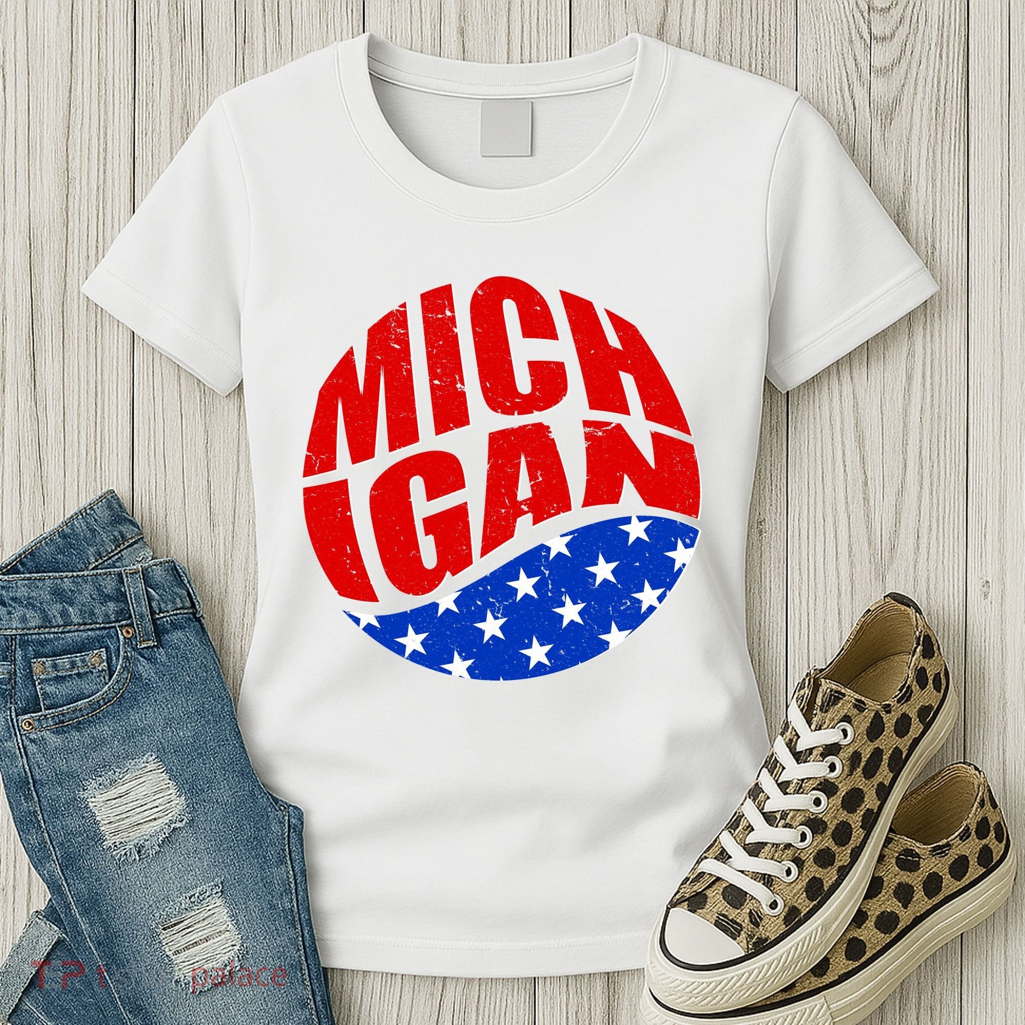Patriotic Red White Blue Michigan Emblem Women's T-Shirt