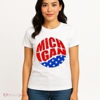Patriotic Red White Blue Michigan Emblem Women's T-Shirt thumb 4