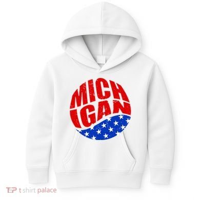 Patriotic Red White Blue Michigan Emblem Kids Hoodie
