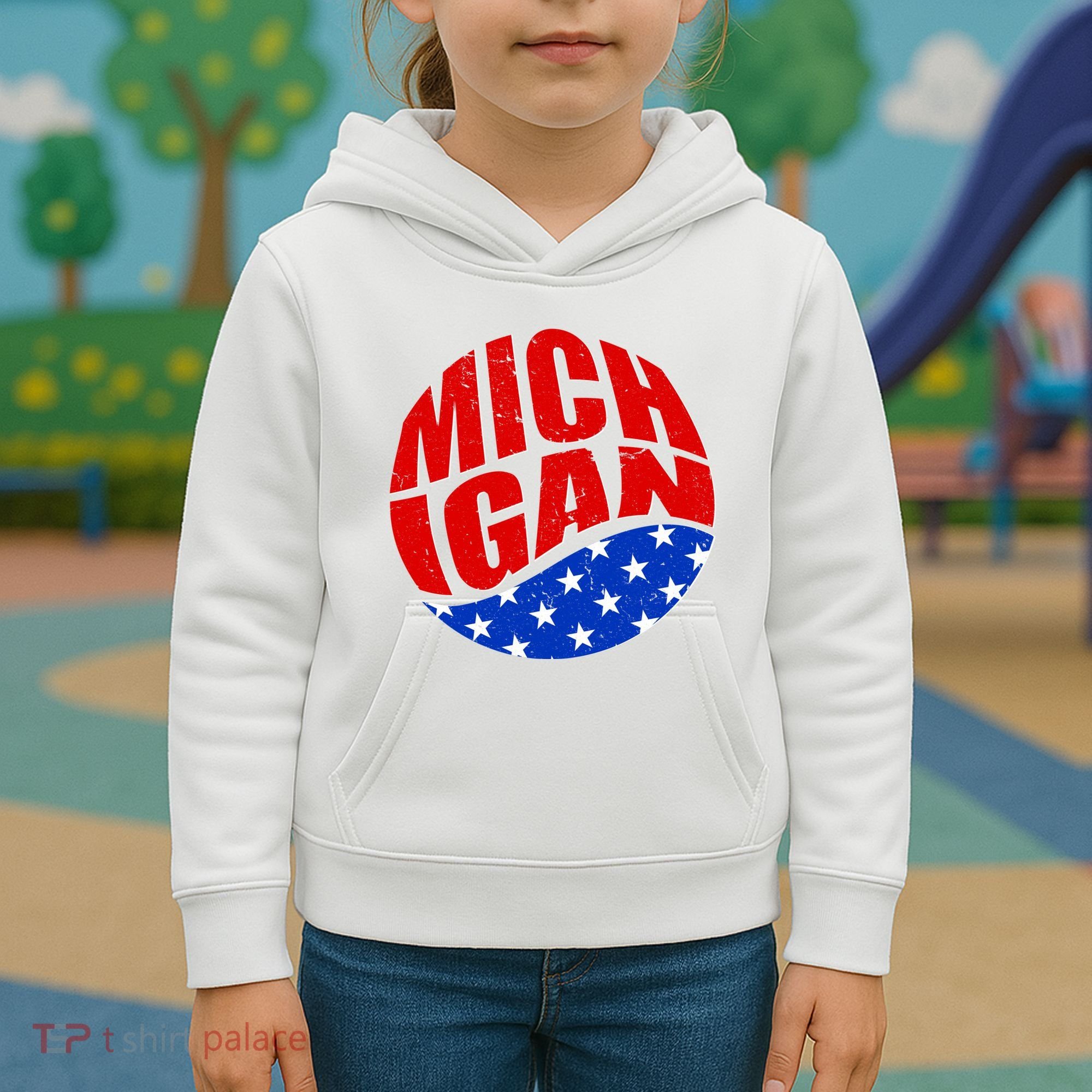 Patriotic Red White Blue Michigan Emblem Kids Hoodie