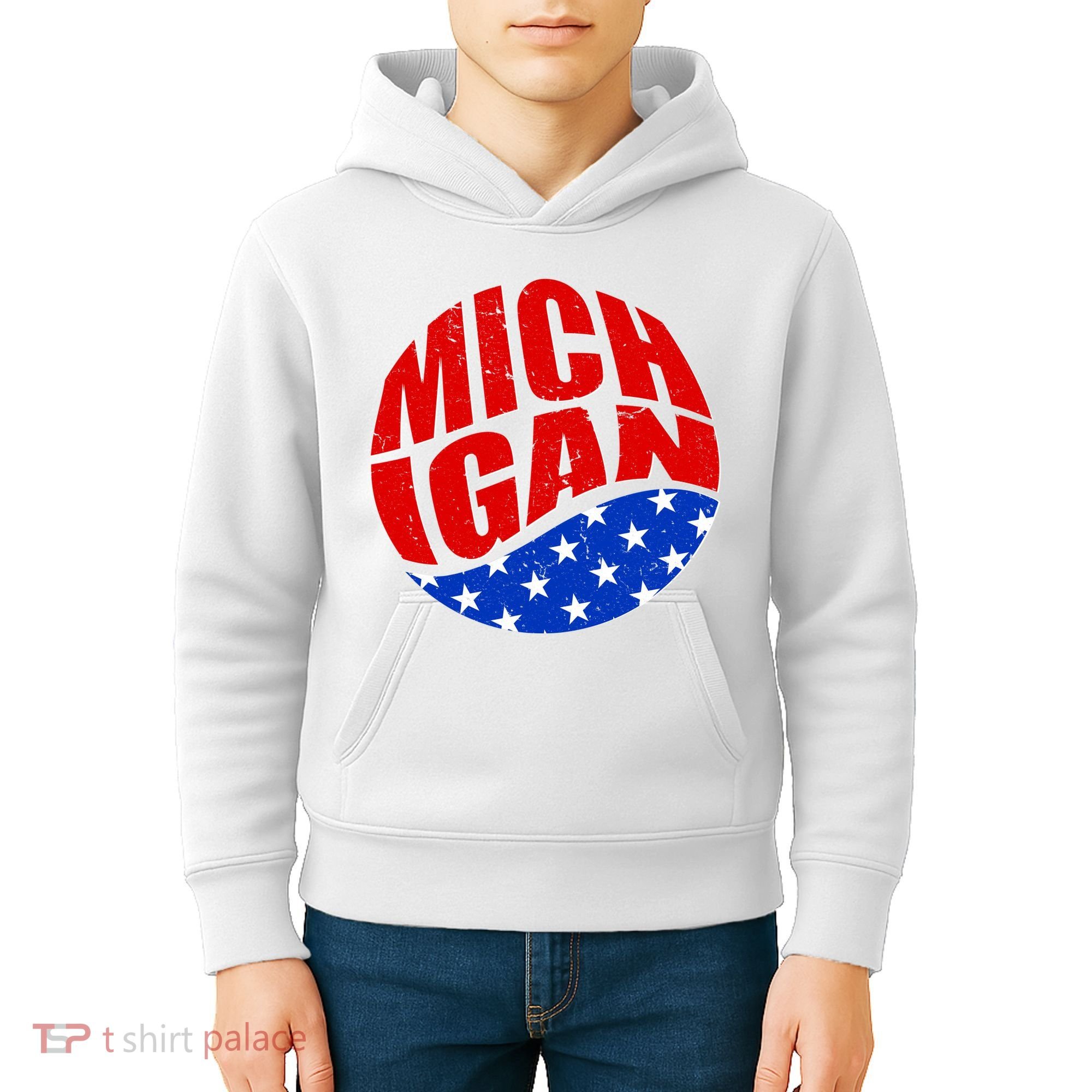 Patriotic Red White Blue Michigan Emblem Kids Hoodie
