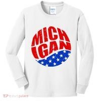 Patriotic Red White Blue Michigan Emblem Kids Long Sleeve Shirt thumb 0