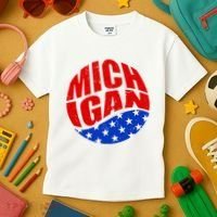 Patriotic Red White Blue Michigan Emblem Kids T-Shirt thumb 3