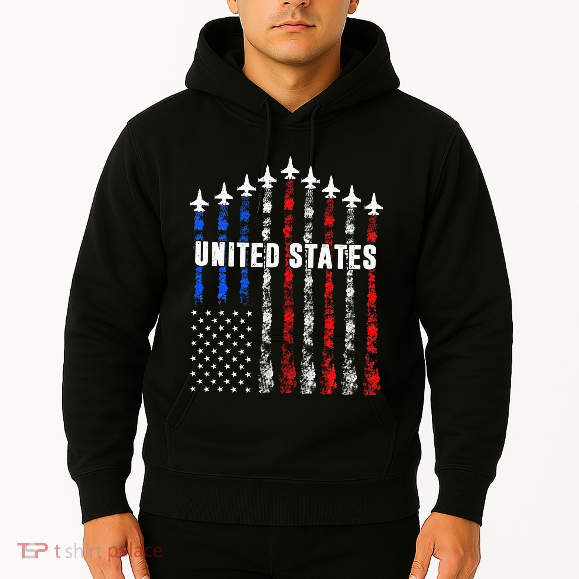 Patriotic Red White Blue Usa Flag Fighter Jets Hoodie