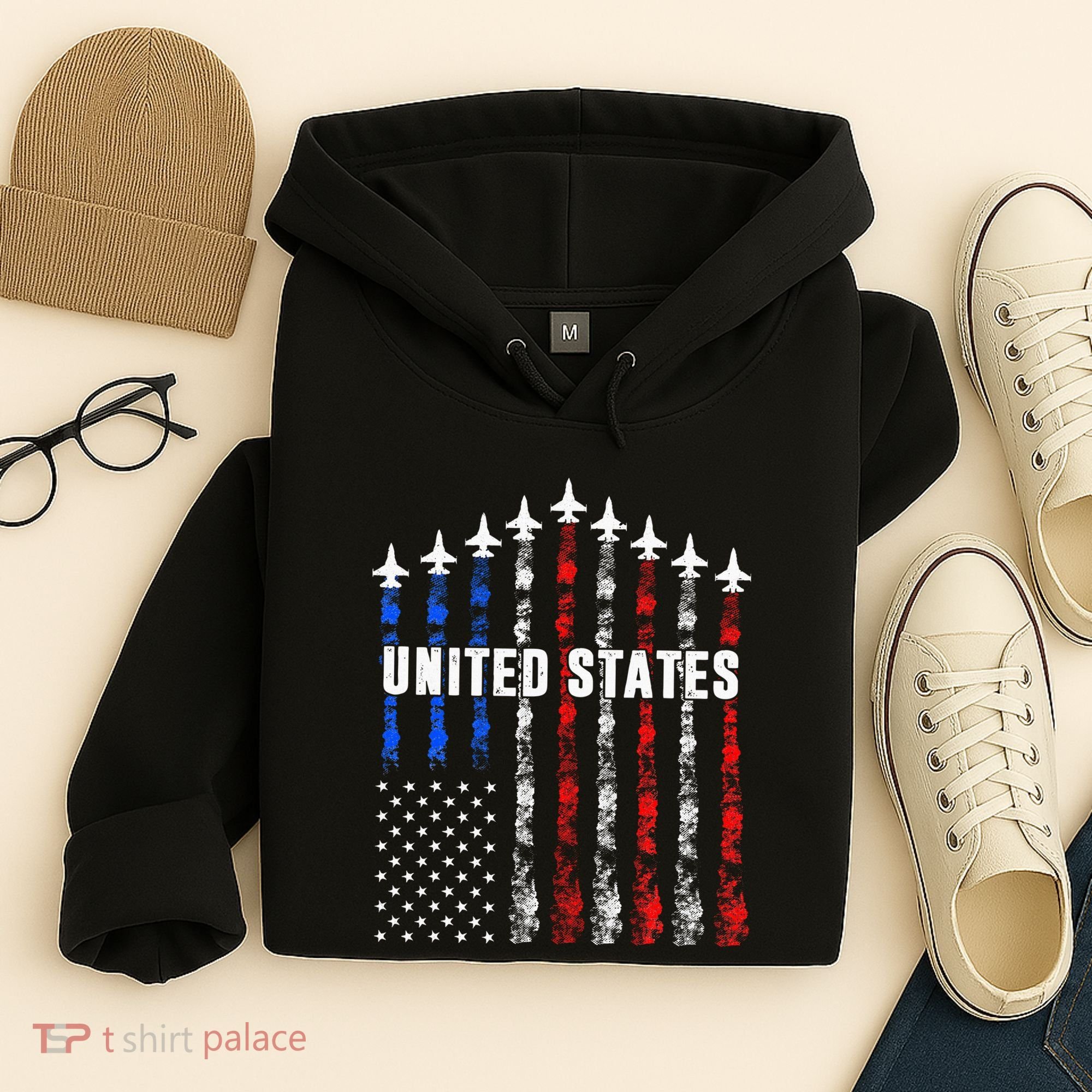 Patriotic Red White Blue Usa Flag Fighter Jets Hoodie