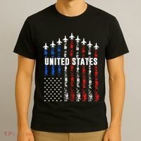 Patriotic Red White Blue Usa Flag Fighter Jets T-Shirt thumb 3