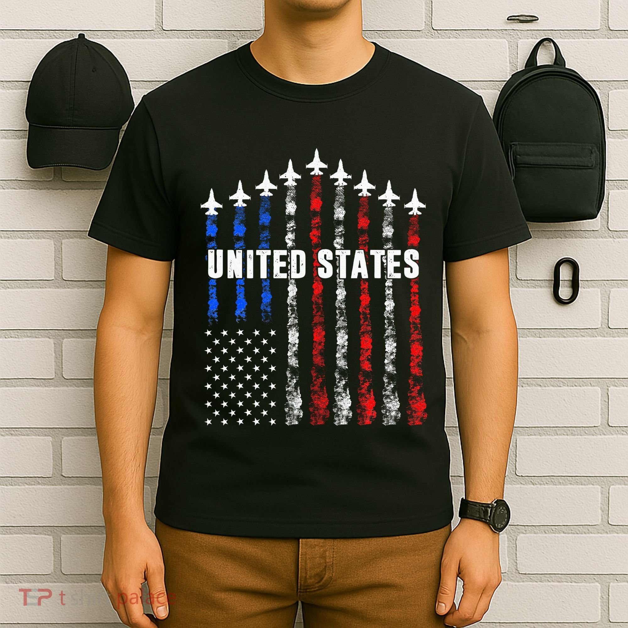Patriotic Red White Blue Usa Flag Fighter Jets T-Shirt
