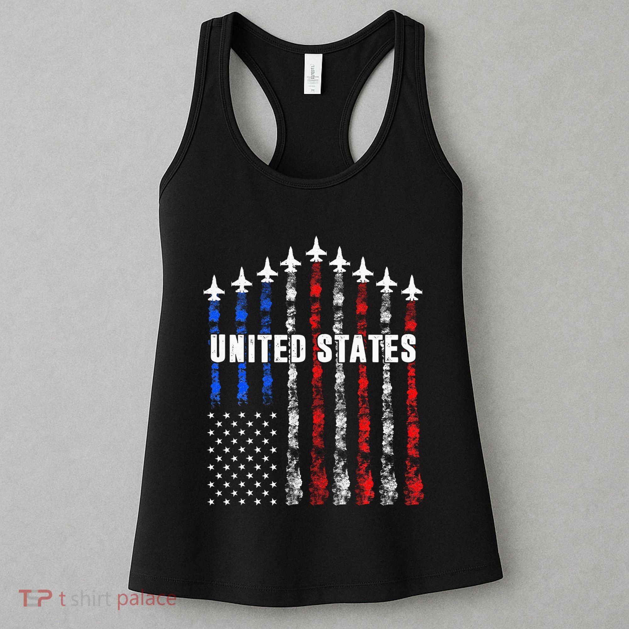 Patriotic Red White Blue Usa Flag Fighter Jets Women's Tank Top
