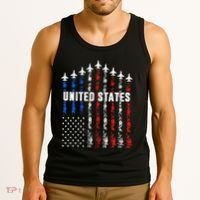 Patriotic Red White Blue Usa Flag Fighter Jets Tank Top thumb 3
