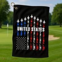 Patriotic Red White Blue Usa Flag Fighter Jets Golf Towel thumb 1