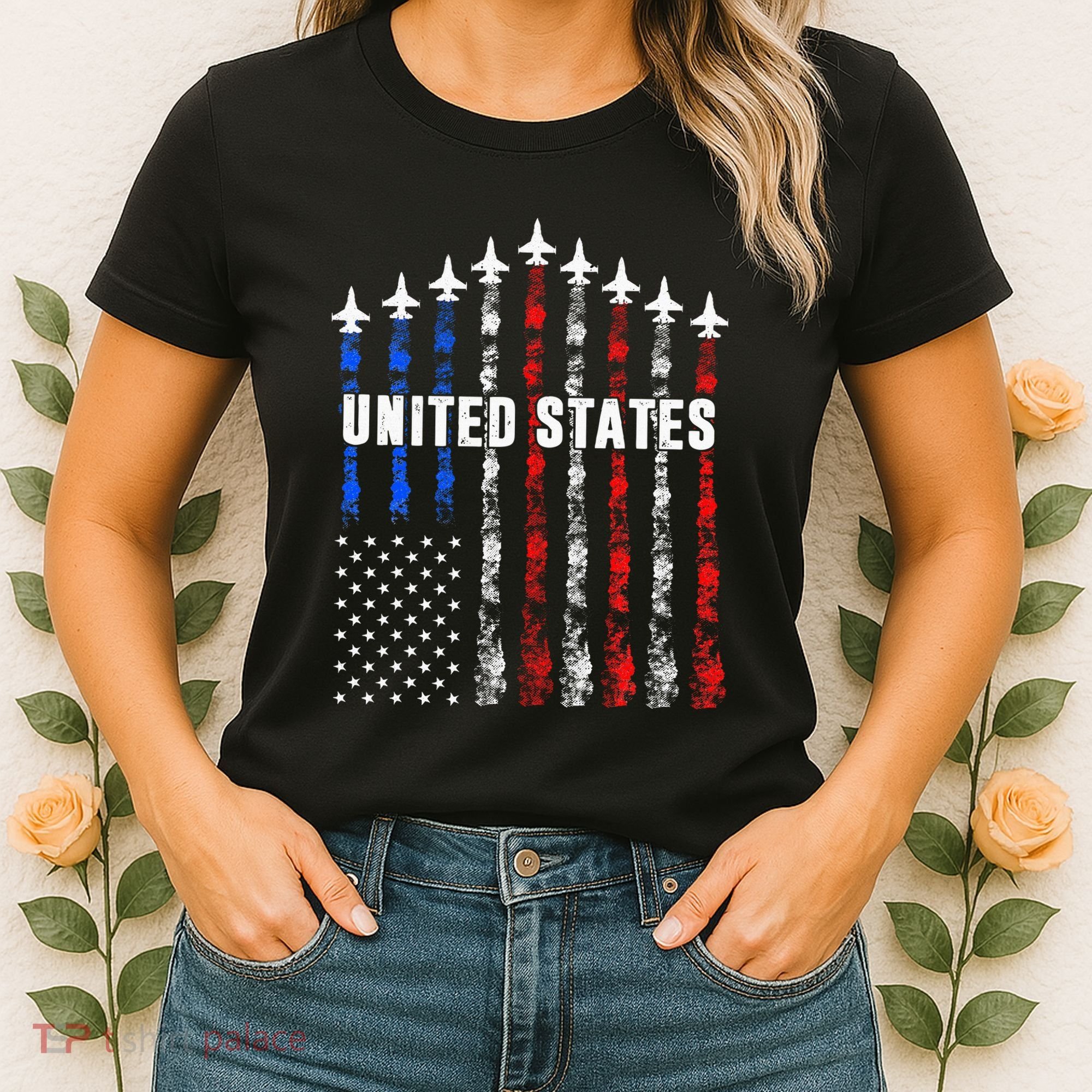 Patriotic Red White Blue Usa Flag Fighter Jets Women's T-Shirt
